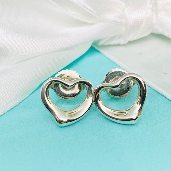 Tiffany & Co. Jewelry - Tiffany & Co 11mm open heart earring Elsa Peretti 925 &14k posts authentication